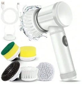 "Cordless Electric Spin Scrubber with 5 Replaceable Brush Heads"